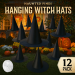 12-Pack Floating Halloween Witch Hats – Black Hanging Hats with 328 FT Cord, Wizard & Witch Costume Accessories for Indoor & Outdoor Halloween Decorations (Home, Yard, Porch, Ceiling)